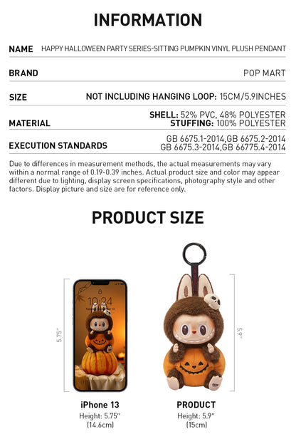LABUBU Happy Halloween Party Series-Sitting Pumpkin Vinyl Plush Pendant